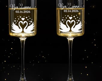 Copa de vino personalizada con forma de cisne, esmerilada, grabada, regalo de boda, regalo para él, regalo con nombre personalizado, regalo personalizado, idea de regalo de cumpleaños
