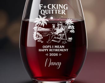 Personalized Funny Retirement Wine Glass, Laser Engraved Stemless Wine Glass, Custom Retirement Gift, 15 oz Wine Glass