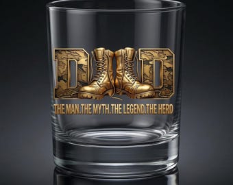Vaso de whisky personalizado para papá, vaso de whisky Old Fashioned de 325 ml con nombre personalizado, regalo de homenaje a un héroe para papá, regalo para él, regalo con nombre personalizado