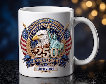 Personalized Patriotic Eagle Coffee Mug, Custom Name Ceramic Mug, USA Inspired Gift, UV Printed Mug, Gift for Him or Her