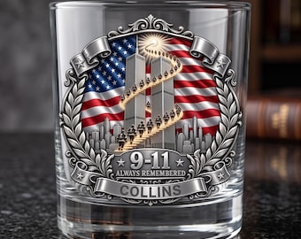 Personalized Tribute Whiskey Glass, Custom Name Old Fashioned Glass, UV Printed Patriotic Rocks Glass, 11 oz Gift for Him
