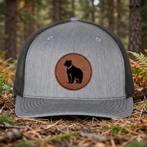 Bear Leather Patch Richardson 112 Trucker Hat, Wildlife Outdoor Hat for Men, Rustic Mesh Cap, Gift for Outdoorsman