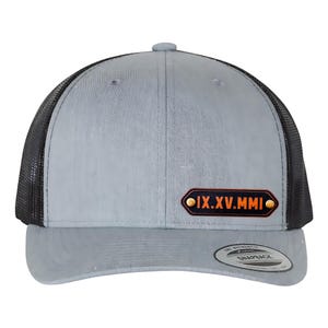 Custom Roman Numeral Wedding Date Leather Patch Trucker Hat, Gift for Him, Custom Name Gift, Personalized Gift, Birthday Gift Idea