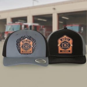 Firefighter Badge Richardson 112 Hat, Personalized Fire Department Trucker Cap, Custom City Station Number Name Gift