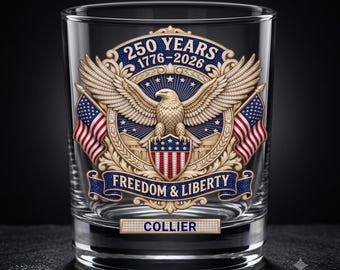 Vaso de whisky personalizado de 325 ml, diseño del 250 aniversario de EE. UU. con efecto de diamantes de imitación 3D, Libertad y Libertad, regalo con nombre personalizado