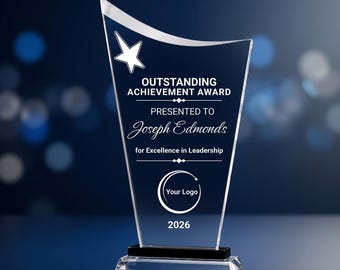 Personalized Glass Award, Custom Laser Engraved Crystal Award, Employee Recognition Plaque, Corporate Achievement Trophy with Logo