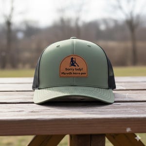 Sorry Lady My Wife Has a Gun Trucker Hat, Funny Sarcastic Humor Cap, Edgy Joke Gag Gift for Men, Novelty Mesh Snapback