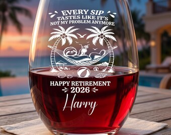 Personalized Retirement Wine Glass, Laser Engraved Sloth Wine Glass, Custom Name & Year, Funny Retirement Gift, 15 oz Stemless Glass