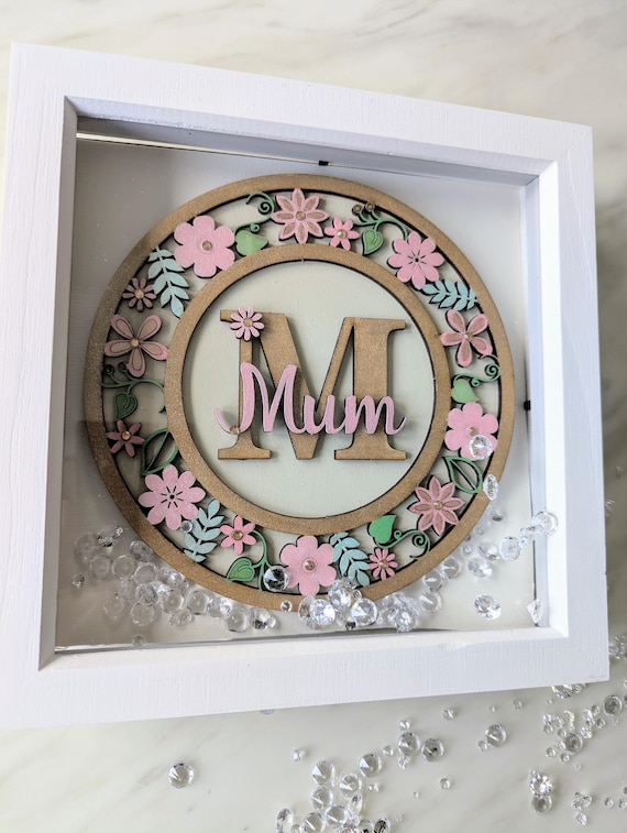 Mothers Day gifts mdf sign in a white  frame pretty circle floral design unique gift for her hand painted beautiful keepsake