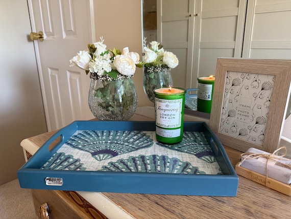 Beautiful teal serving ottoman tray beautiful homes