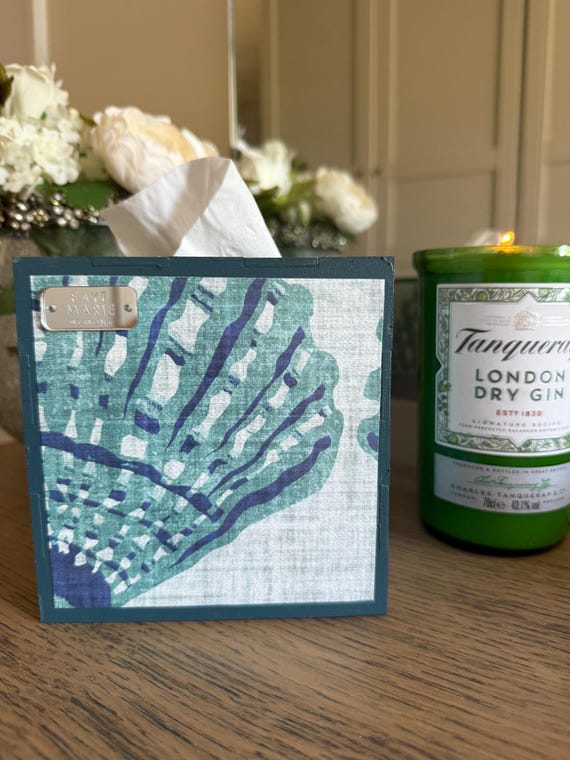 Beautiful tissue box cover teal shell