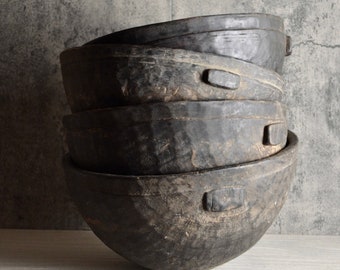 Vintage African Milk Bowl | Rustic Primitive Wooden Bowl | Hand Carved | Wabi Sabi Style