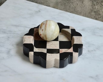 Hand-carved Checkered Stone Catchall: Jewelry Soap Dish, Coffee Table Decor