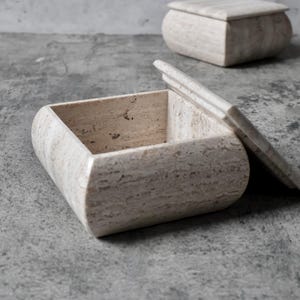 Travertine Stone Box with Lid – Handmade Minimalist Jewelry Storage, Neutral Decor image 4