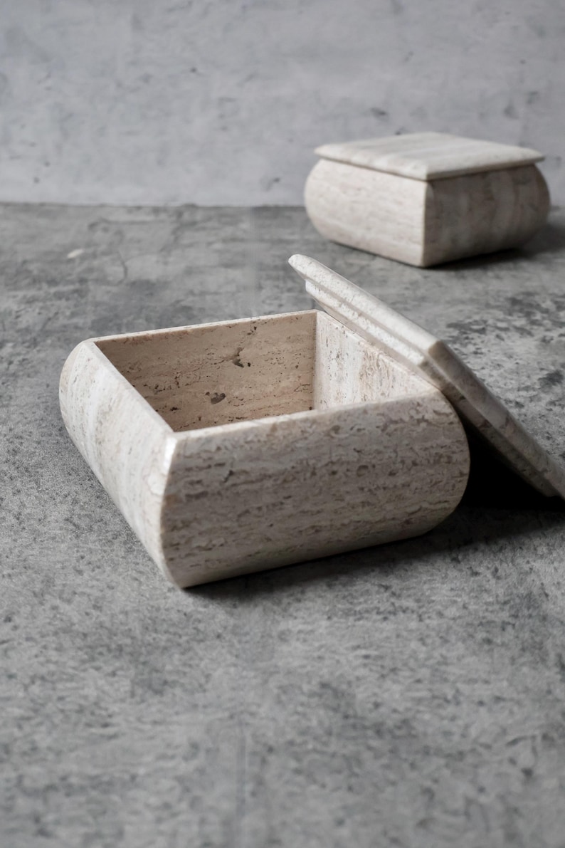 Travertine Stone Box with Lid – Handmade Minimalist Jewelry Storage, Neutral Decor image 4
