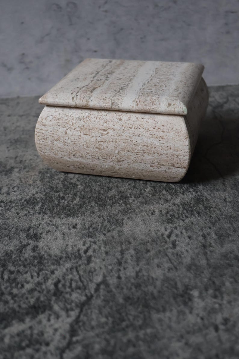 Travertine Stone Box with Lid – Handmade Minimalist Jewelry Storage, Neutral Decor image 8