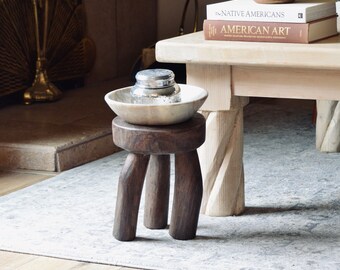 Vintage Three Legs Senufo Stool | African Round Senufo Stool | African Wooden End Table | African Bench | Side Stool | FREE SHIPPING