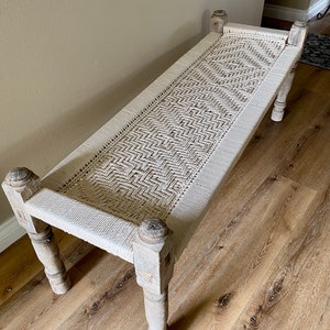 Antique Woven Teakwood Bench Vintage Entryway Coastal Day Bed Bench Rustic Macrame Chair LOCAL PICK UP image 2