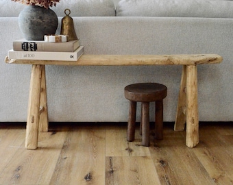 Vintage Rustic Skinny Elm Bench | Vintage Reclaimed Elm Wood Bench | Milking Stool | Chinese Stool | FREE SHIPPING