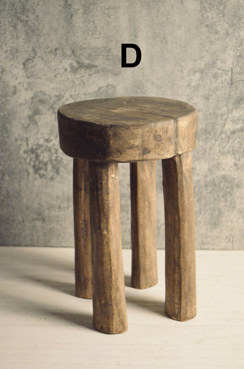 Vintage Round Senufo Stool Long Legs African Carved by Hand Wooden End Table Side Stool Plant Stand FREE SHIPPING D. 11.5H x 7.5D inches