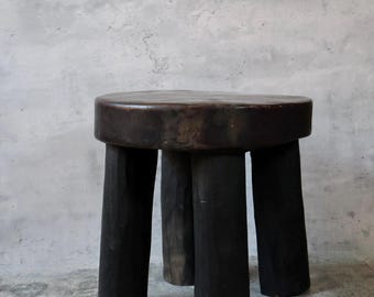 Vintage Extra Long Legs Senufo Stool | African Round Stool | Wooden End Table