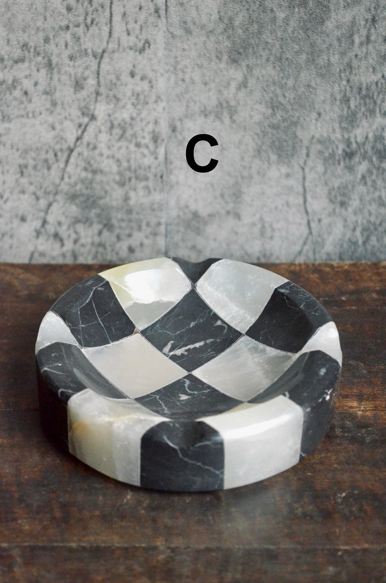 Checkered Onyx Catchall Jewelry Dish Stone Soap Dish Coffee Table Decor Hand-carved Stone Bowl Candle Holder Christmas Gift C