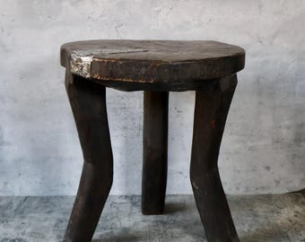 RARE Antique African Stool | Wooden Side Stool | African Wooden End Table | Vintage Accent Table | Handcarved Atelier Dark Stool