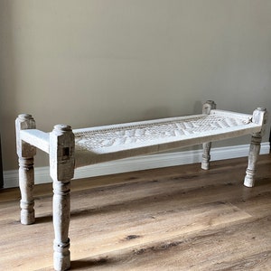 Antique Woven Teakwood Bench Vintage Entryway Coastal Day Bed Bench Rustic Macrame Chair LOCAL PICK UP image 1