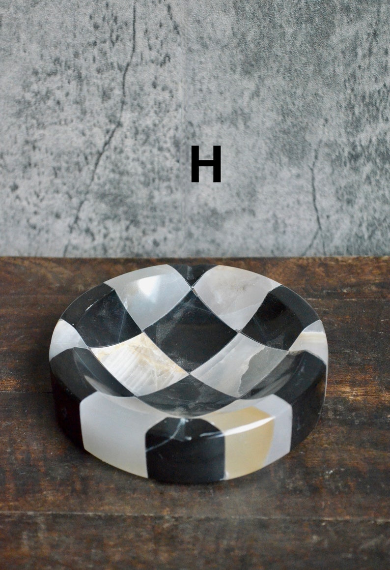 Checkered Onyx Catchall Jewelry Dish Stone Soap Dish Coffee Table Decor Hand-carved Stone Bowl Candle Holder Christmas Gift H