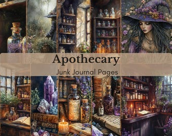 Witchy Apothecary Junk Journal Kit | Spell Bottles, Herbs & Crystals Ephemera| Digital Download