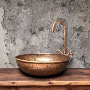Badezimmer Waschbecken aus oxidiertem Kupfer – Gealtertes rustikales Kupferwaschbecken, einzigartige runde Kupferwaschbecken-Arbeitsplatte