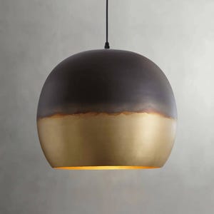 Large Modern Kitchen Island Lighting Fixture in Burnished Brass Finish, Black and Gold Pendant Light Globe Shape, Art Deco Lamps
