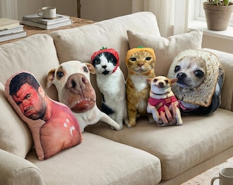 Almohada fea personalizada para mascotas, almohada de gato - Almohada fea personalizada en 3D para mascotas a partir de una foto - Almohada navideña de peluche con forma de mascota. Animales de peluche feos.