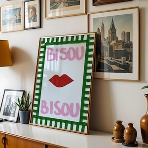 Póster minimalista romántico de Bisou Bisou: impresión artística giclée moderna para dormitorio, sala de estar y decoración del hogar | Impresión de bellas artes, regalo para ella