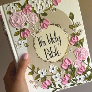 The Camellia Bible | Personalized Bibles | ESV | NKJV | NIV | Journaling Bible | Painted Bibles | Textured | Religious Gift | Custom Bibles