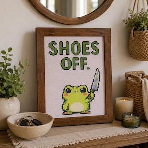 Shoes Off Frog Cross Stitch Pattern, Funny Frog PDF, Meme Frog Digital Chart