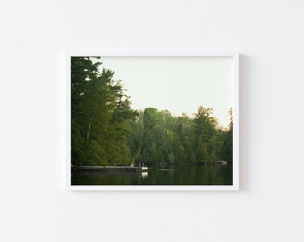 Peaceful Lake Scene~Fine Art Photography~Fishing Dock on Lake~Lush Forest Trees~Lake House Wall Art~Landscape Printable Art~Lake Reflections