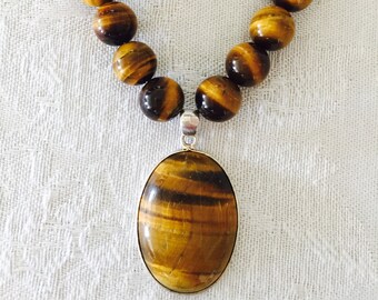 Tigers Eye Necklace - Gemstone Beaded Necklace - Brown and gold - 20 inch necklace