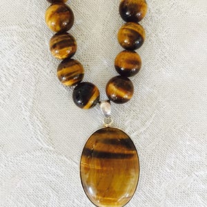 Tigers Eye Necklace Gemstone Beaded Necklace Brown and gold 20 inch necklace image 3