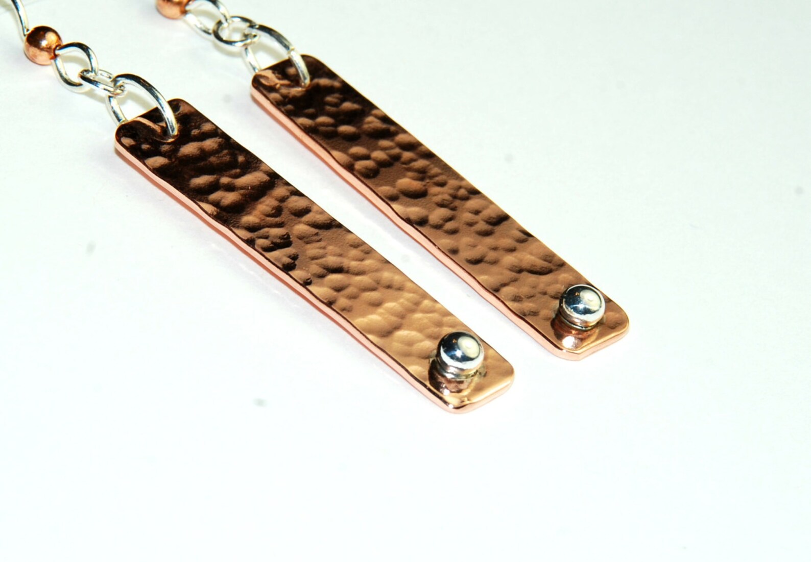 Hammered Copper Bar Earrings Mixed Metal Earrings Long Etsy