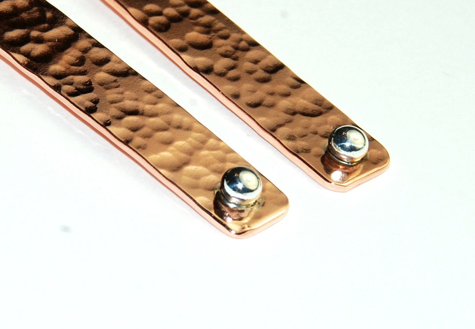 Hammered Copper Bar Earrings Mixed Metal Earrings Long Etsy
