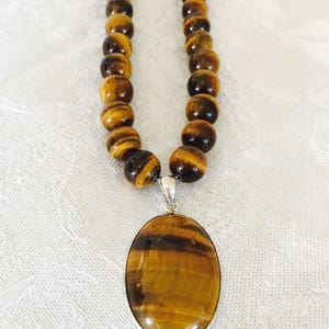 Tigers Eye Necklace Gemstone Beaded Necklace Brown and gold 20 inch necklace image 5