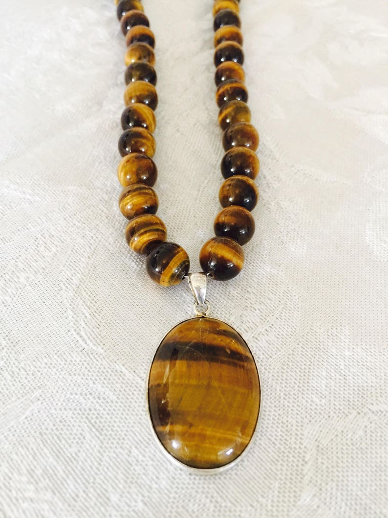 Tigers Eye Necklace Gemstone Beaded Necklace Brown and gold 20 inch necklace image 5