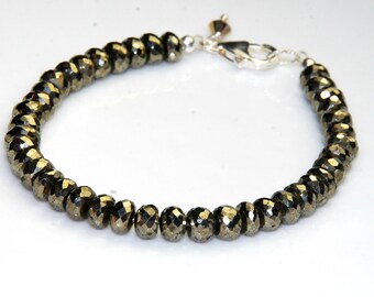 Pyrite Gemstone Bracelet - Layering Bracelet - Metallic Jewelry - New Years Jewelry