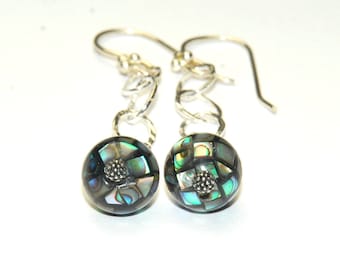 Abalone dangle earrings - Shell Jewelry - Mosaic  - Paua Abalone - Ball Earrings - Chain Earrings - Beach Jewelry