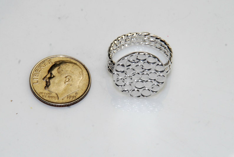 Sterling Silver Circle Ring Three twisted ring bands Hand stamped Size 6