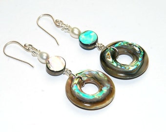 Abalone Earrings - natural Shell Jewelry - Beach Jewelry - Circle Earrings