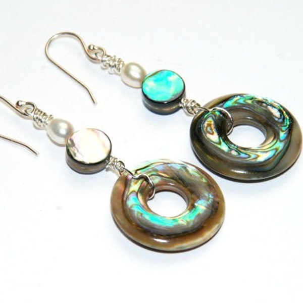 Abalone Earrings - natural Shell Jewelry - Beach Jewelry - Circle Earrings