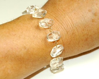 Crystal Quartz Bracelet - Wedding Jewelry - Natural Stone Bracelet - Chunky Bracelet - Clear Gemstone