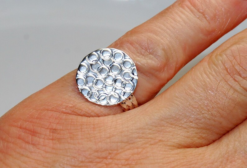 Sterling Silver Circle Ring Three twisted ring bands Hand stamped Size 6